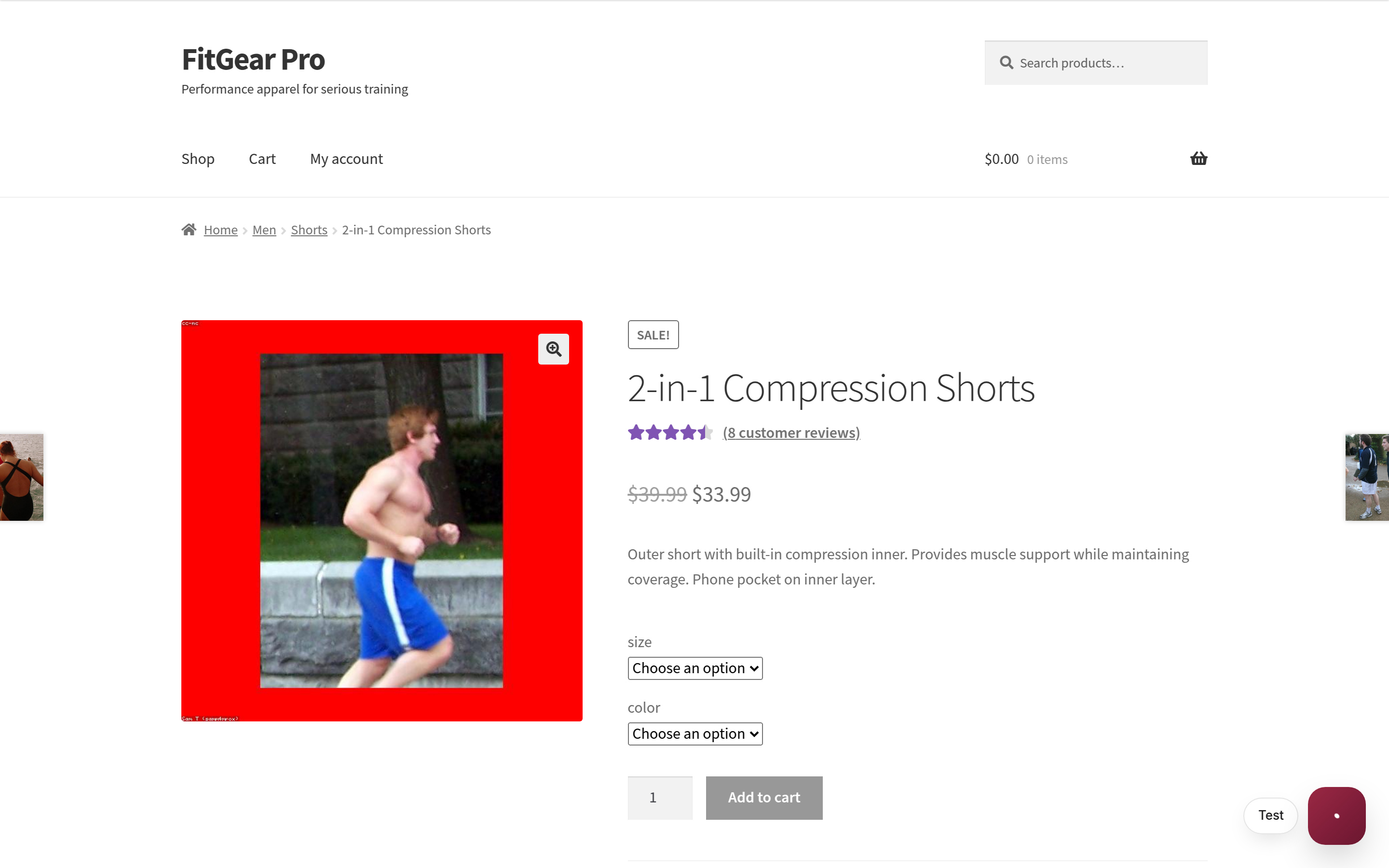 A WooCommerce product page with the Kwiro chat bubble in the bottom-right corner.